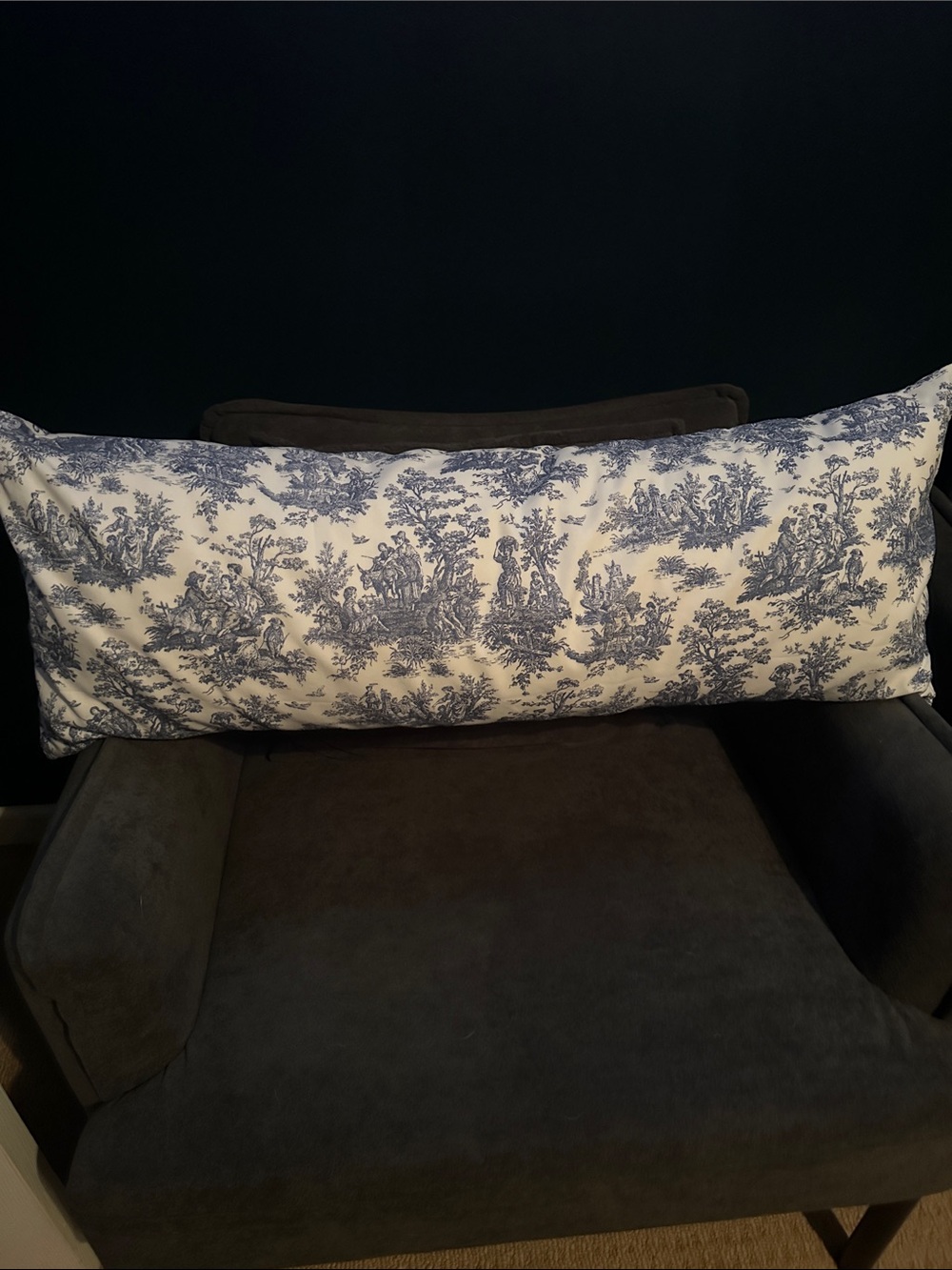 Beautiful Blue and White Toile Lumbar Pillow Cover 14x36